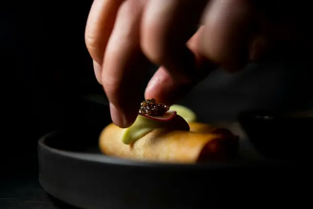 Exquisitely plated gourmet meal at Velvet & Vine